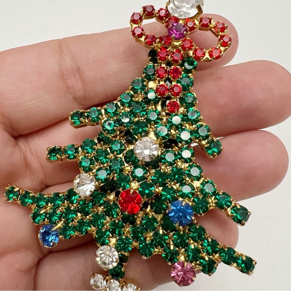 Vintage RARE Kirks Folly Rhinestone Crystal Christmas Tree Brooch - Picture 5 of 9